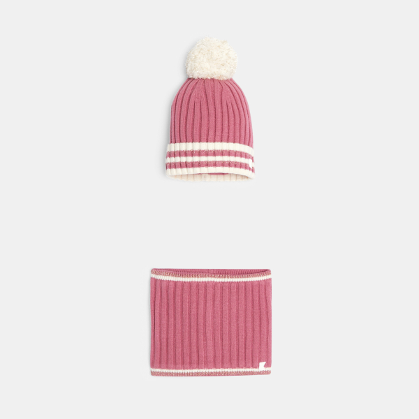 قبعة + سنود مضلّع باللون الوردي للفتيات.